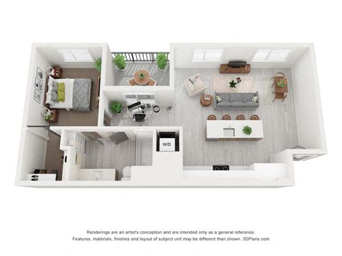 Floor plan for 1 bed, 1 bath, 803 sqft